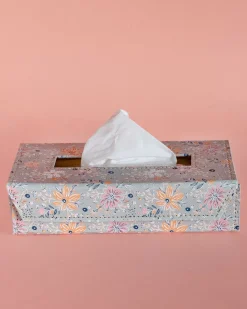 Pearlised Paper Leather Tissue Box- Garden Fog