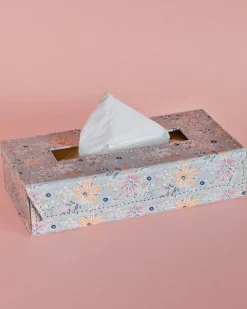 Pearlised Paper Leather Tissue Box- Garden Fog