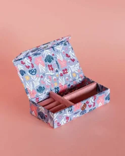 Pearlised Paper Leather Travel Jewellery Box Small - Blue Meadow