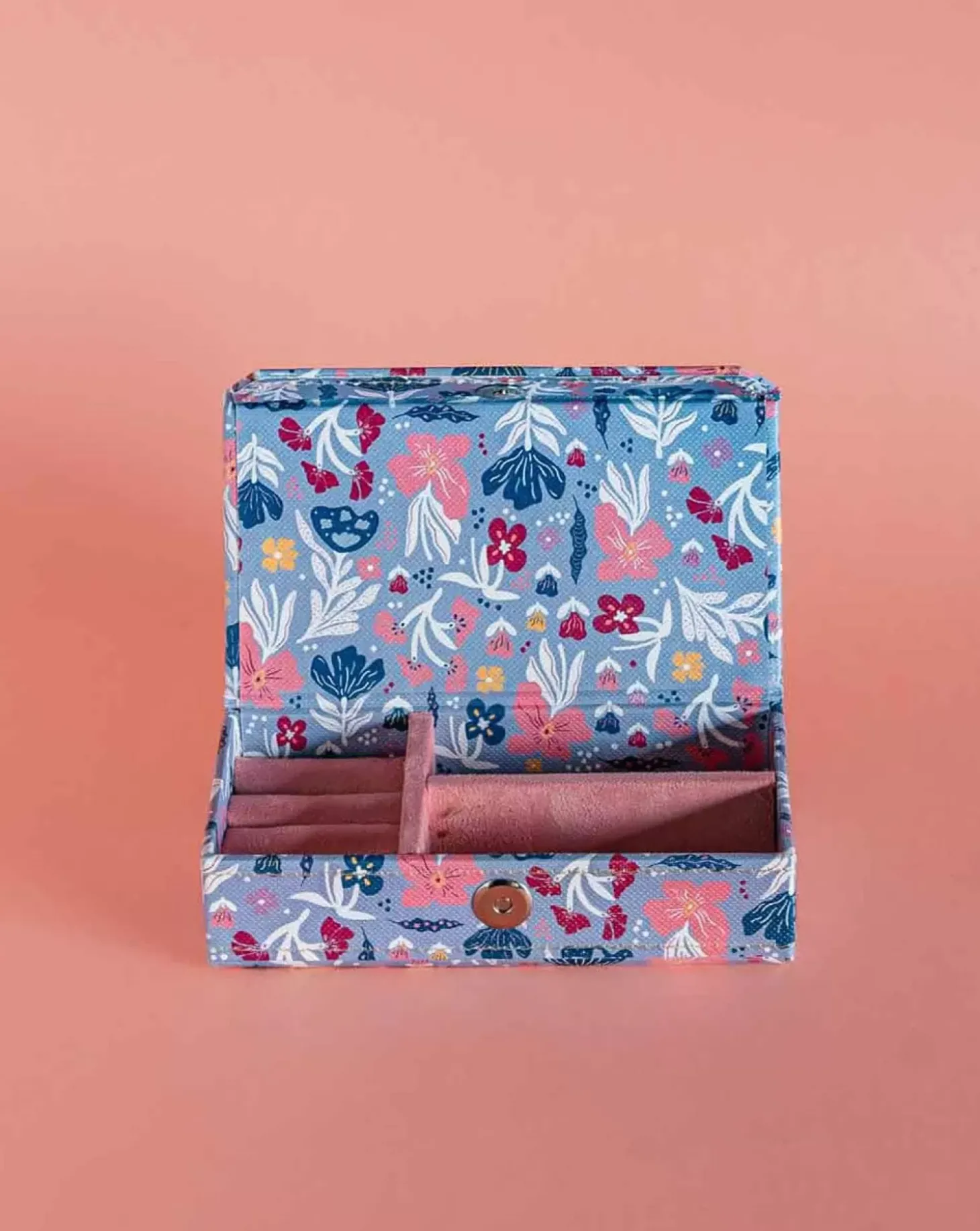 Pearlised Paper Leather Travel Jewellery Box Small - Blue Meadow