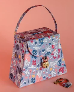 Pearlised Paper Leather Triangle Piggy Bank- Blue Meadow