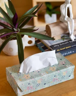 Pearlised Paper Leather Tissue Box- Garden Fog