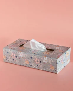 Pearlised Paper Leather Tissue Box- Garden Fog