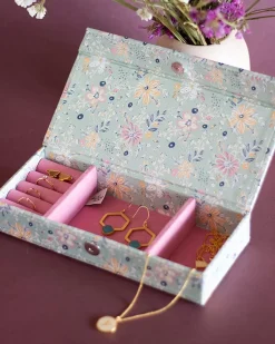 Pearlised Paper Leather Travel Jewelley Box- Garden Fog