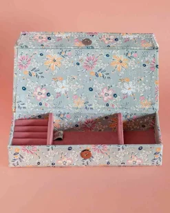Pearlised Paper Leather Travel Jewelley Box- Garden Fog
