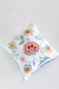 Peony Embroidered Cushion Cover