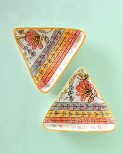 Pink Horizon Handpainted Triangular Platter - Set Of 2