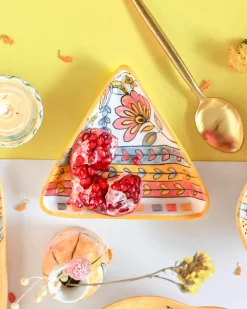 Pink Horizon Handpainted Triangular Platter - Set Of 2