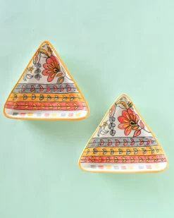 Pink Horizon Handpainted Triangular Platter - Set Of 2