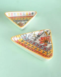 Pink Horizon Handpainted Triangular Platter - Set Of 2