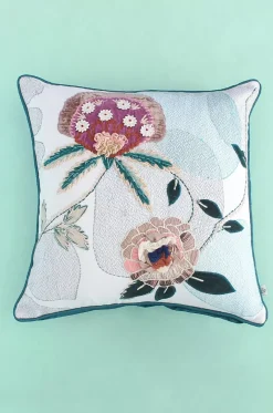 Pink Petals Embroidered Cushion Cover