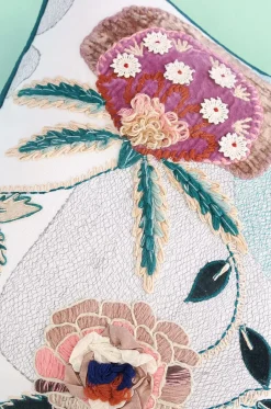 Pink Petals Embroidered Cushion Cover