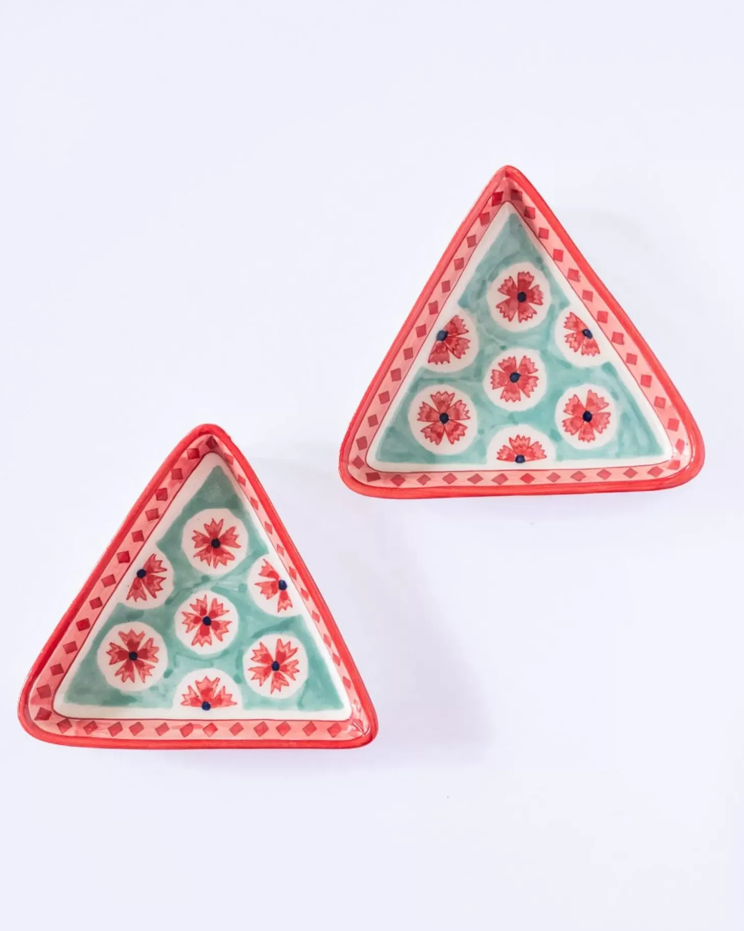 Poppies & Play Handpainted Triangular Plates - Set Of 2