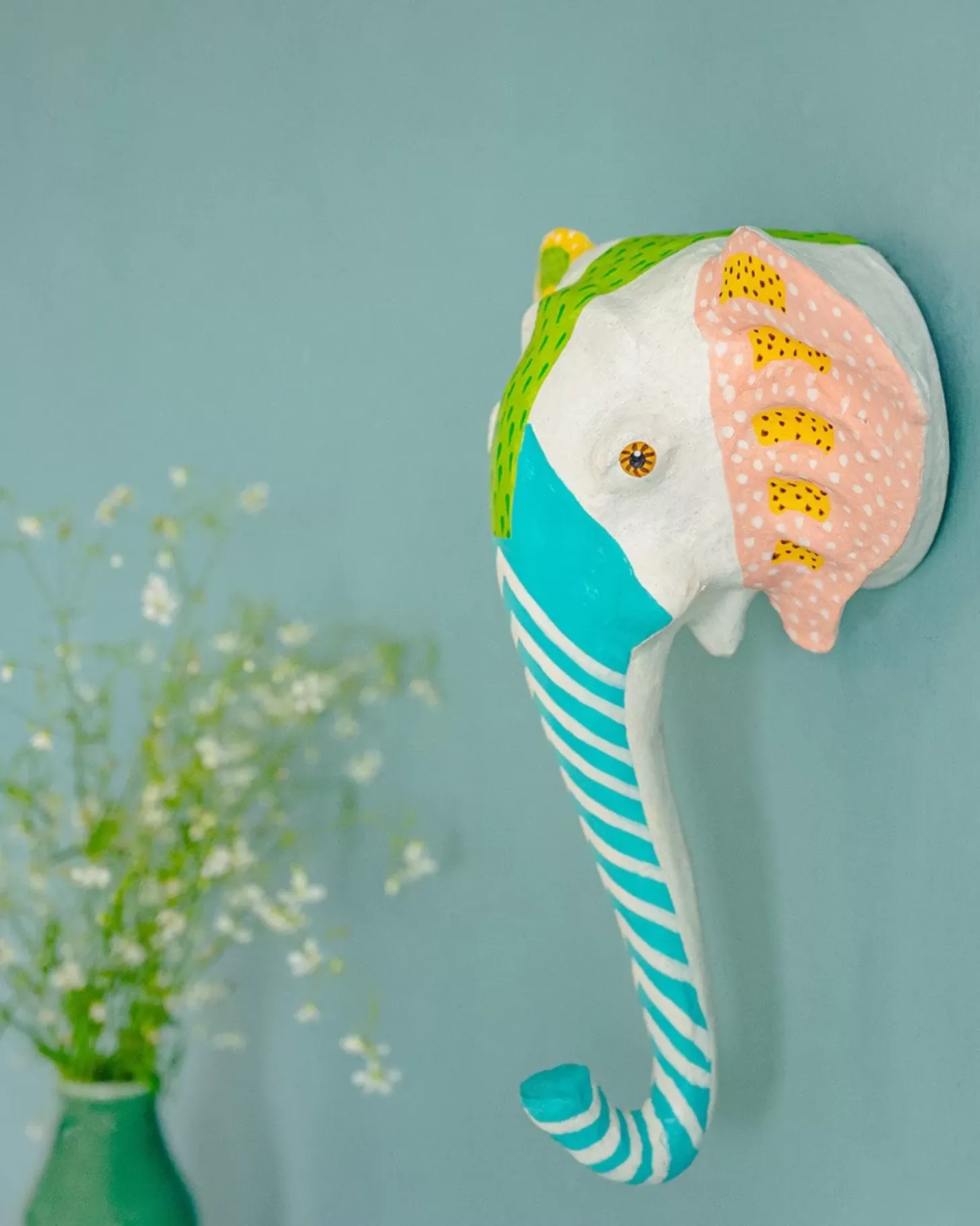 Psychedelic Ellie Handpainted Paper Mache Wall Decor Head