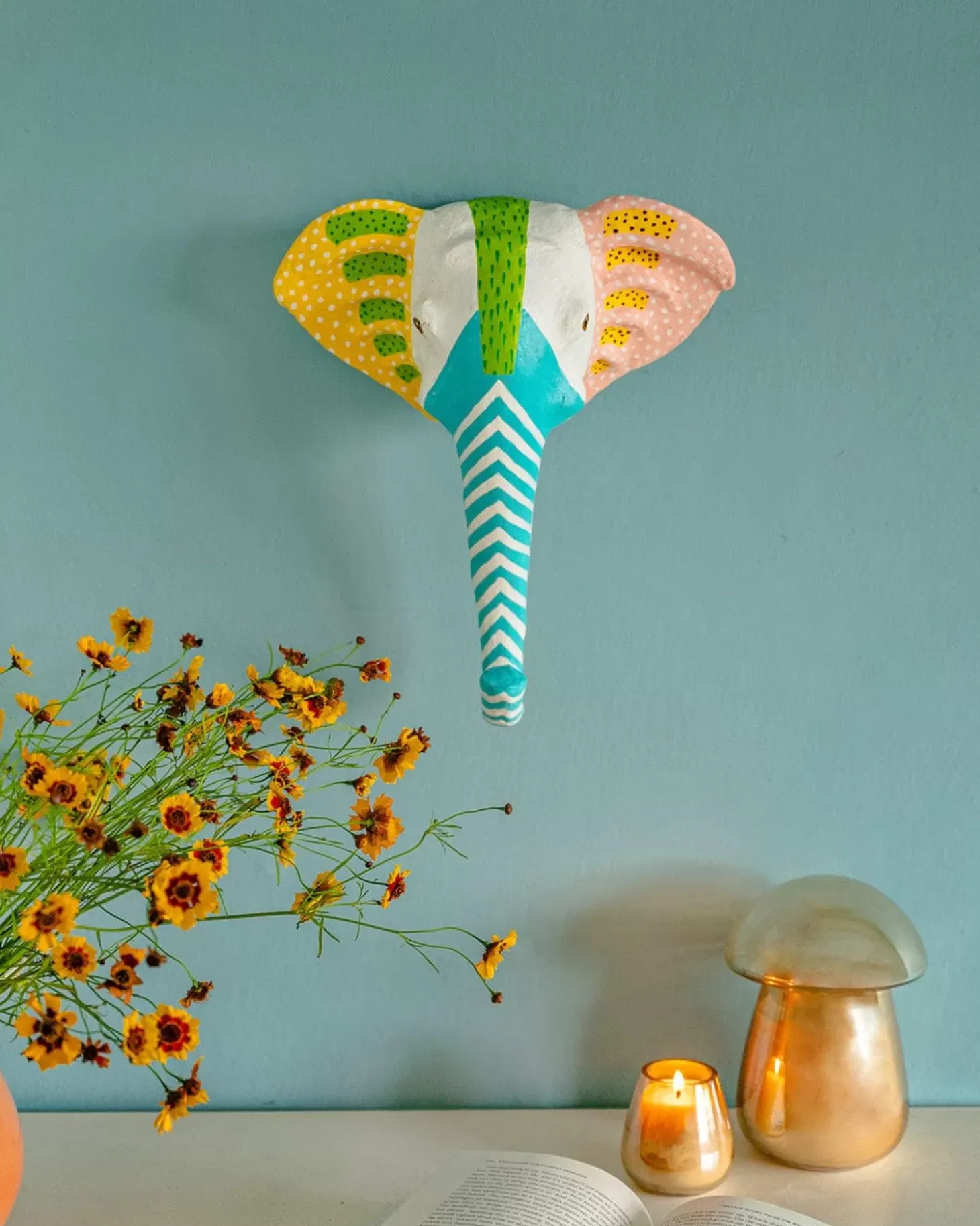 Psychedelic Ellie Handpainted Paper Mache Wall Decor Head