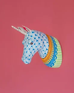 Psychedelic Unicorn Handpainted Paper Mache Wall Decor Head