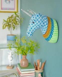 Psychedelic Unicorn Handpainted Paper Mache Wall Decor Head