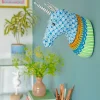 Psychedelic Unicorn Handpainted Paper Mache Wall Decor Head