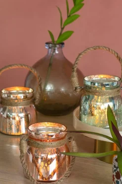 Sparkle Dust Glass Votives With Jute Rope - Set Of 3