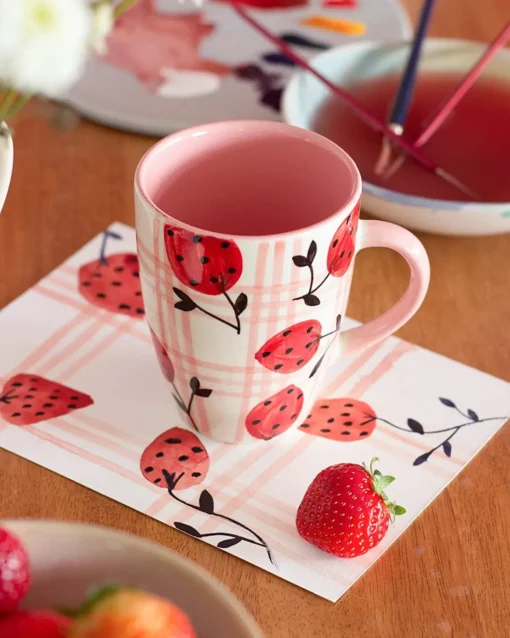Strawberries Handpainted Ceramic Mug