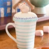 Striped Pig Handpainted Mug With Lid
