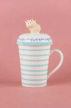 Striped Pig Handpainted Mug With Lid