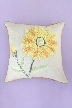 Sunflower Fields Embroidered Cushion Cover