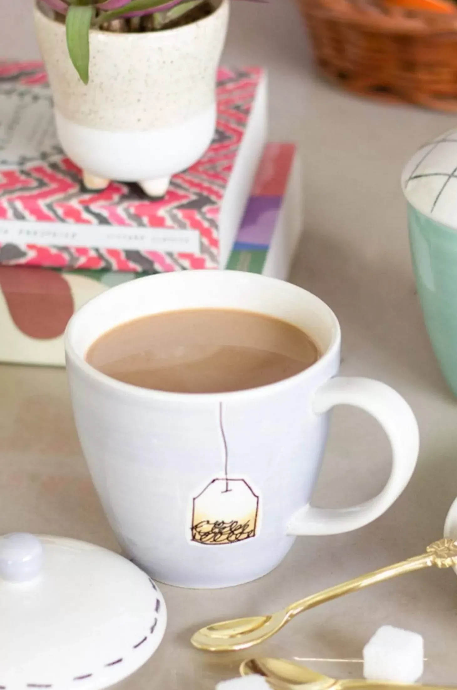 Tea Time Handpainted Mug With Lid
