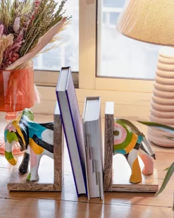 Technicolour Tusker Wooden & Handpainted Paper Mache Bookends