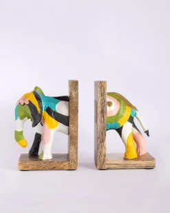Technicolour Tusker Wooden & Handpainted Paper Mache Bookends