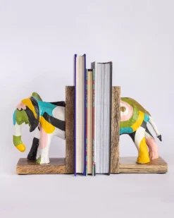 Technicolour Tusker Wooden & Handpainted Paper Mache Bookends