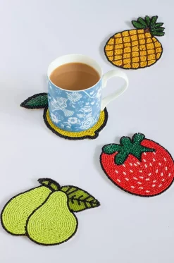 Tropical Goodness Hand Embroidery Beaded Coasters -Set Of 4