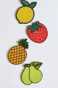 Tropical Goodness Hand Embroidery Beaded Coasters -Set Of 4
