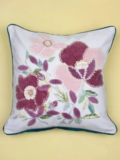 Winter Rose Embroidered Cushion Cover
